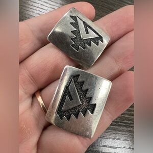 Navajo Artisan Thomas Singer Sterling Silver clip on vintage earrings